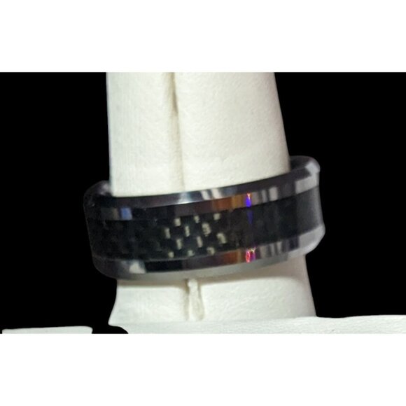 JFSG Tungsten Carbide Carbon Fiber Inlay Men's Wedding Ring 8mm Size 9 - Picture 4 of 10